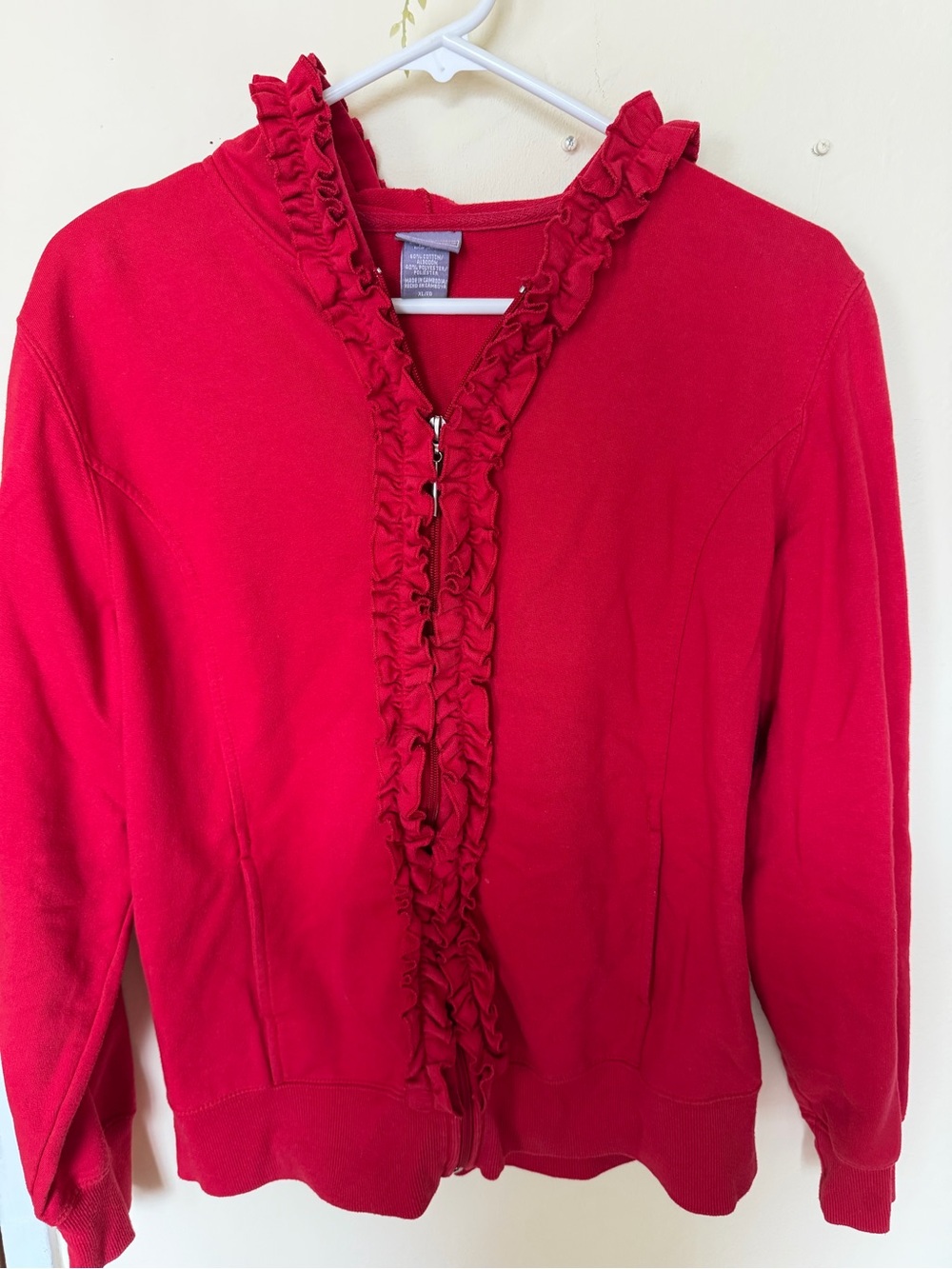 Y2K era Laura Scott Ruffled Front Zip-Up Jacket - Red
